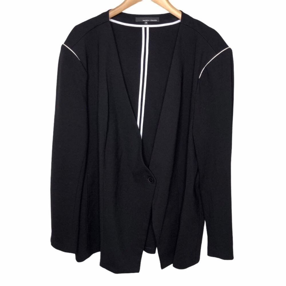 Amanda & Chelsea Women’s Piped Shoulder Ponte Black Jacket Blazer Size 3X - Picture 2 of 8